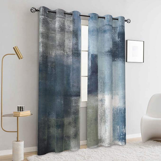 Asuexpect Dusty Blue Abstract Curtains 2 Panels Set Navy Grey Geometric Curtain - Image 6