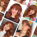 AISI HAIR Synthetic Wavy Curly Bob Wig with Bangs Ginger Orange Short Wigs for Women Synthetic Heat Resistant Bob Wigs