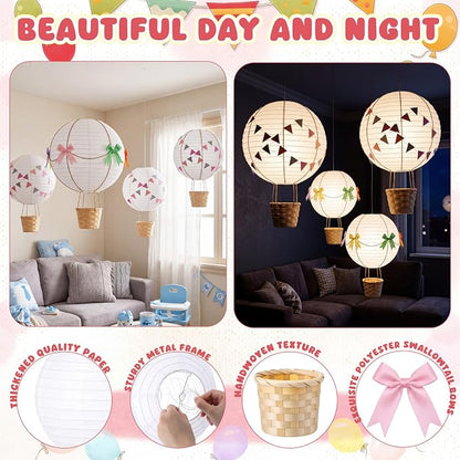 Lewtemi 12 Sets Hanging Hot Air Balloon Ceiling Decorations 10'' 12'' Baby - Image 3
