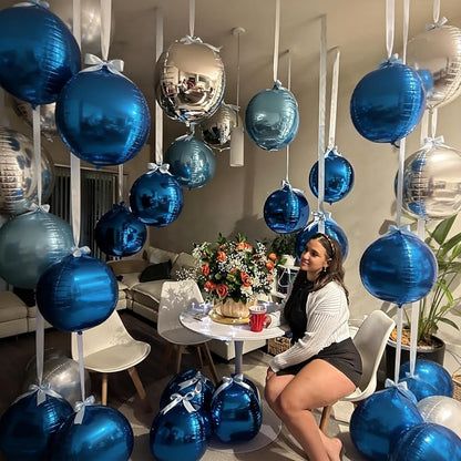 6Pcs Blue Silver Round Foil Balloons, Giant 4D Round Ball Balloons, 22 Inch - Image 4