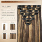 Clip in Hair Extensions Real Human Hair 24inch 8pcs 120g Seamless Balayage Dark Brown Hair Extensions Clip Ins Double Weft Dark Brown Highlight Chestnut Brown Invisible Straight Remy Human Hair