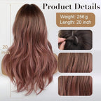 EMMOR Long Wavy Wigs with Bangs for Women, 20 Inch Natural Curly Hair With Air Bang Synthetic Ombre Wigs, Party Cosplay Daily Use