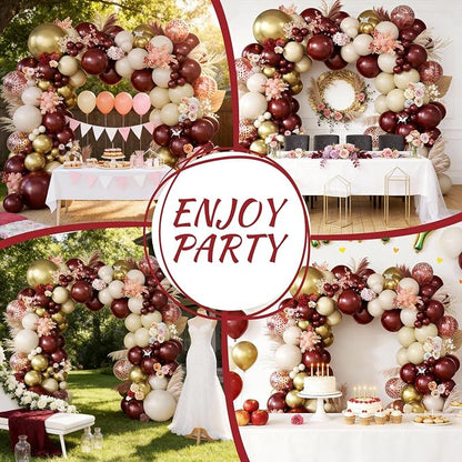 Burgundy Balloon Garland Arch Kit, Maroon Metallic Gold Nude Balloons - Image 4