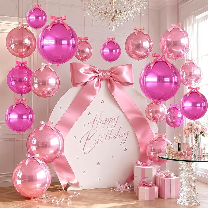 Hot Pink Light Pink Round Foil Balloons - Image 3