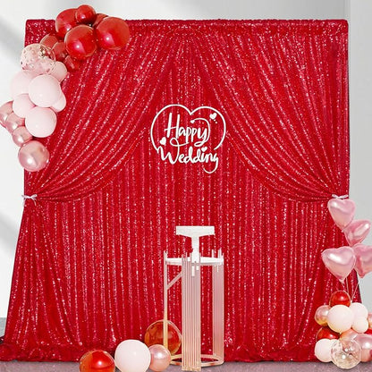 Party Backdrop Curtains 2 Pcs 5FTx10FT Red Sequin Backdrop Sparkly Glitter - Image 7