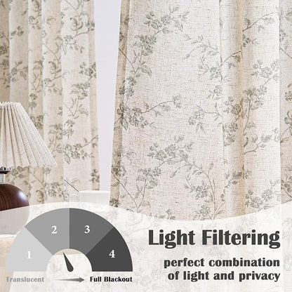 Grey Vintage Floral Linen Curtains Farmhouse 38W X 90L 2 Panels | Elisa Series - Image 2