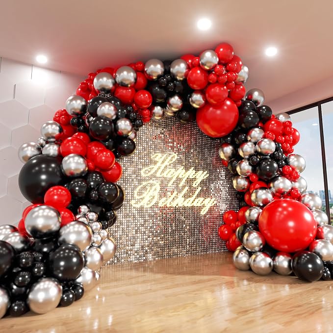 Red and Black Balloons Arch Kit, ADOINBY 140Pcs Matte Red Black Metallic Silver by ADOINBY