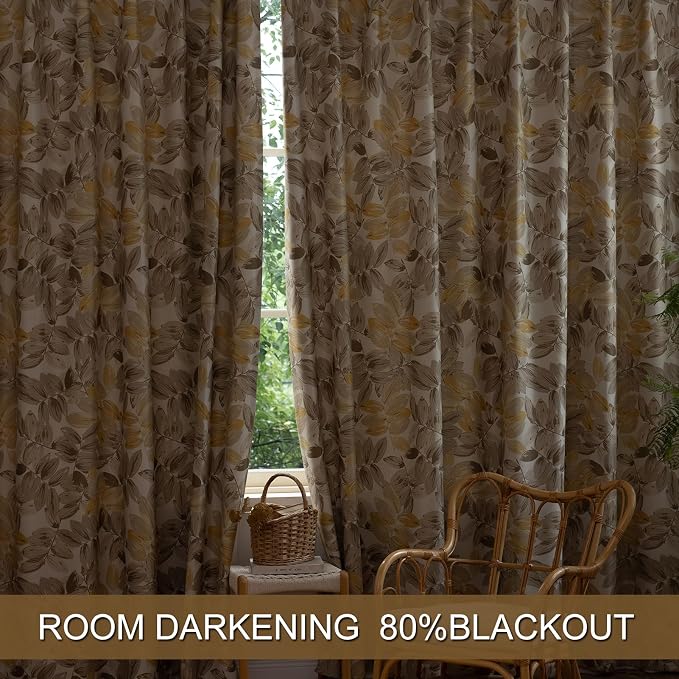 SUOUO Brown Floral Blackout Curtains - Image 4