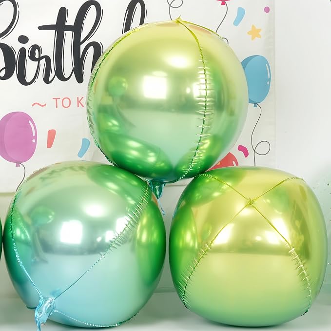 6Pcs Gradient Green Round Foil Balloons, Metallic Green Foil Balloon - Image 3