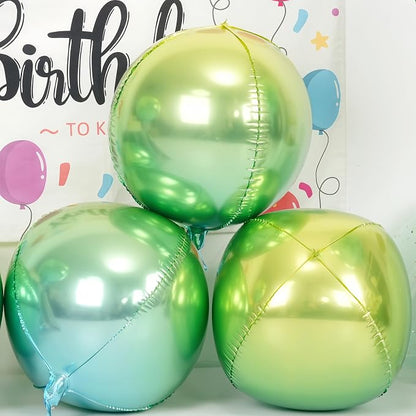 6Pcs Gradient Green Round Foil Balloons, Metallic Green Foil Balloon - Image 3