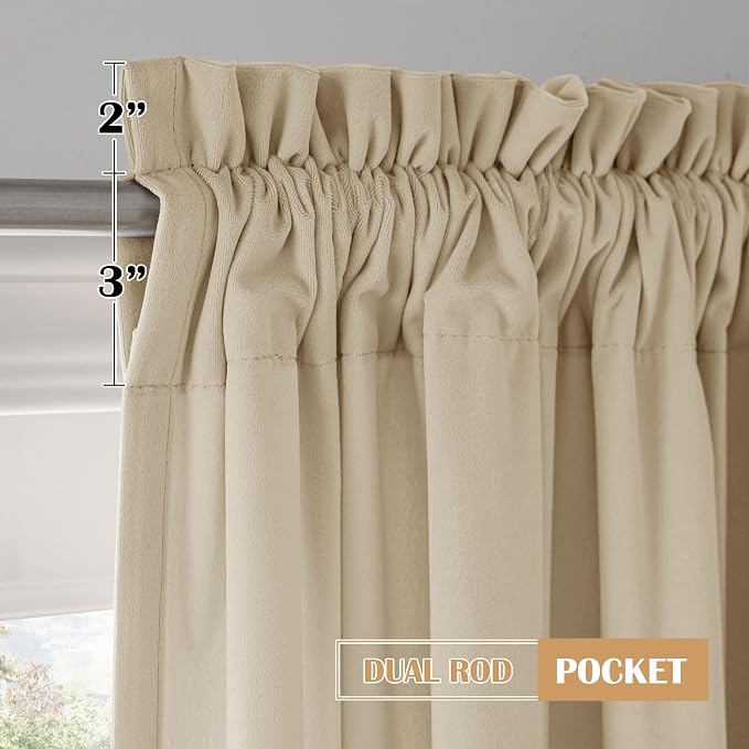 Beauoop Beige Velvet Curtains for Bedroom Living Room 52x108 2 Panels | Soft - Image 8