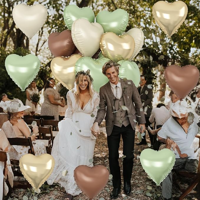 Green Gold Brown Heart Balloons - Image 5