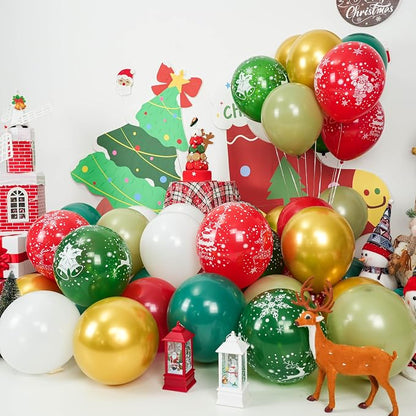 Christmas Balloons, Retro Green Gold Red and White Xmas Party Balloon - Image 4