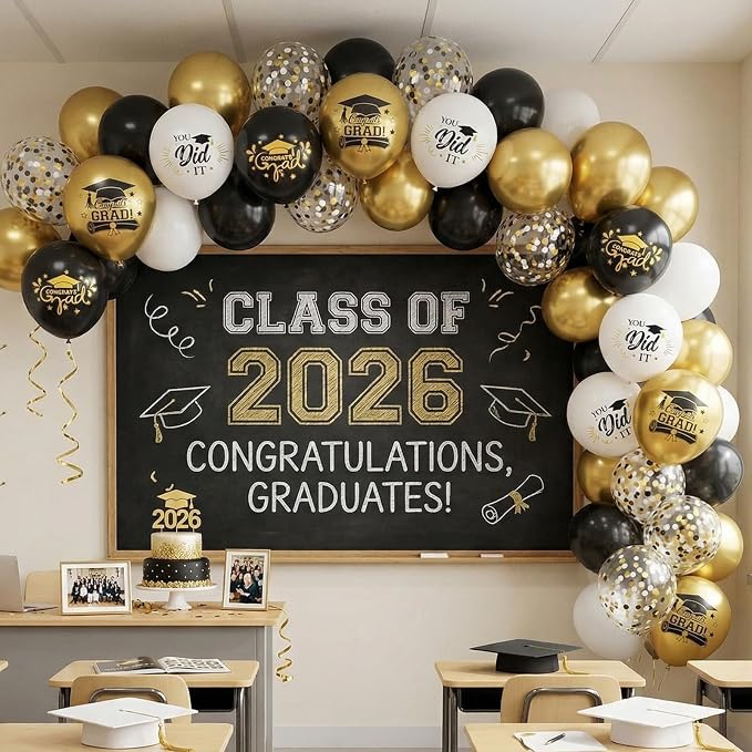 FunHot Black Gold Graduation Balloons, 12 Inch Black Gold White Confetti Grad - Image 6