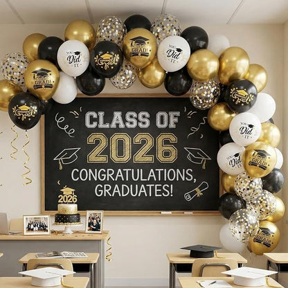 FunHot Black Gold Graduation Balloons, 12 Inch Black Gold White Confetti Grad - Image 6