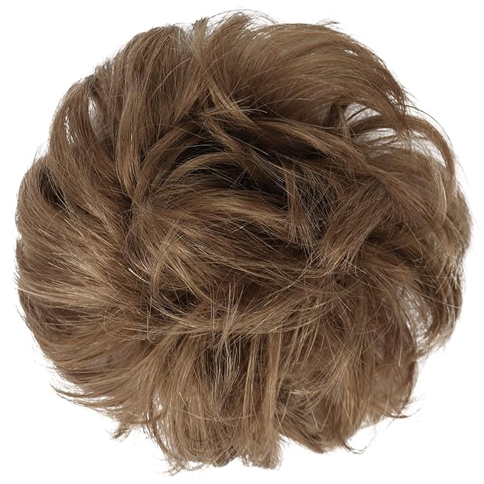FESHFEN Human Messy Buns - 100% Human Hair Bun Real Scrunchies Hair Pieces Ponytail Extensions Wavy Tousled Updo Chignon Hairpieces for Women, Ash Brown