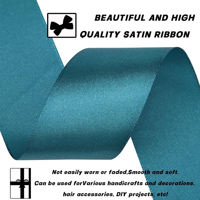 1-1/2 Inch 30 Yards Greenish Blue Solid Satin Ribbon - Image 3