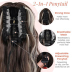 Claw Wavy Ponytail Extension 18 Inch for Women Curly Pony Tail Clip in Hair Extensions Fluffy Natural Looking Synthetic Hairpiece for Daily Use (Ash Brown with Platinum Blonde)
