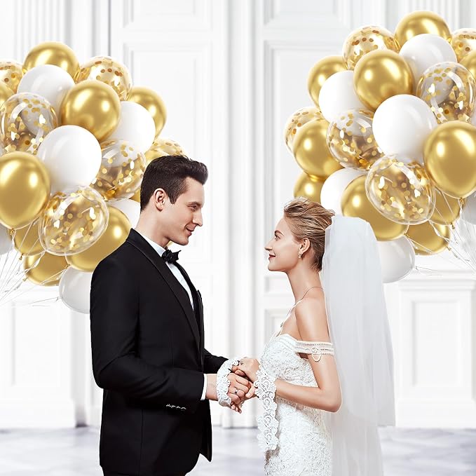 60pcs Gold and White Balloons 12inch - Image 5