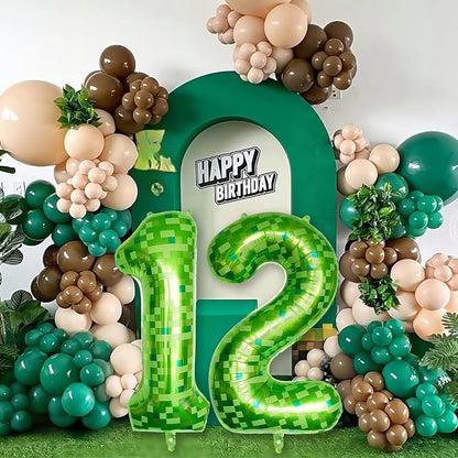 Gaint Green Pixel Number 12 Balloon, Dark Kelly Green Self Inflating 12 - Image 7