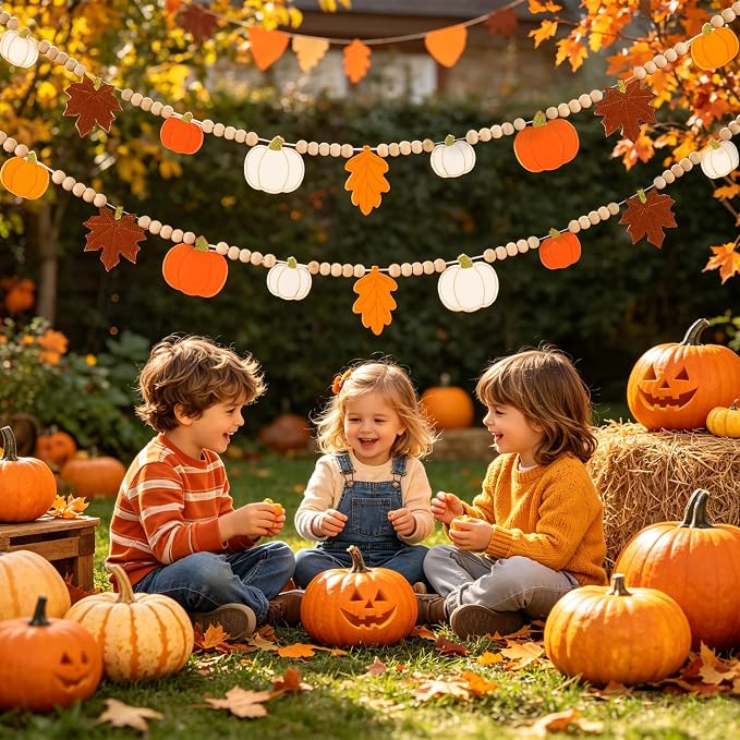 Fall Decorations for Home Felt Pumpkin Garland and Wood Bead Felt Pumpkins - Image 7