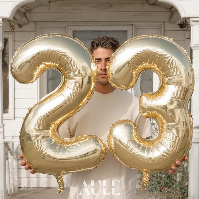AULE 40 Inch Light Gold 23 Balloon Number Foil 0-9 Birthday Big Numbers | - Image 3