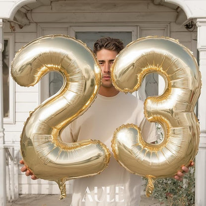 AULE 40 Inch Light Gold 23 Balloon Number Foil 0-9 Birthday Big Numbers | - Image 3