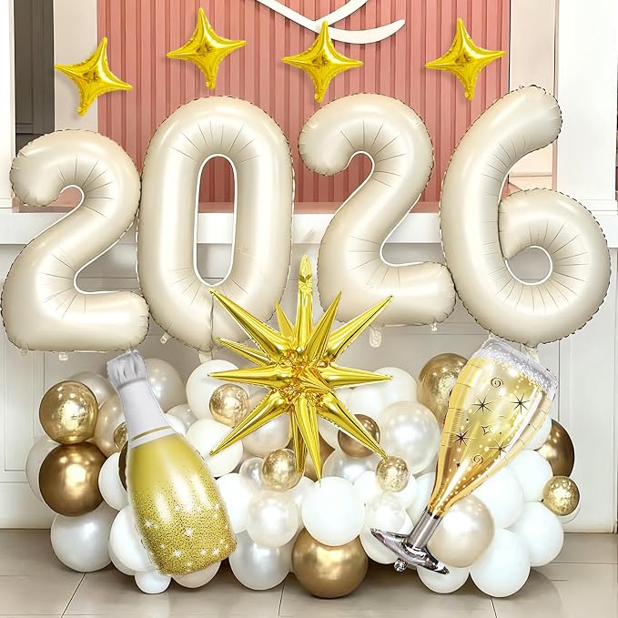 Cream White 2026 Balloons, 40 Inch Number 2026 Nude White Foil Balloons Gold - Image 7