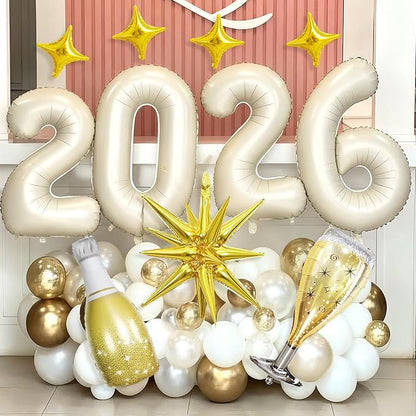 Cream White 2026 Balloons, 40 Inch Number 2026 Nude White Foil Balloons Gold - Image 7