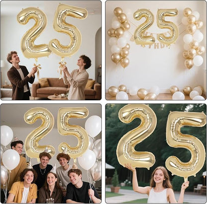 Champagne Gold Large Number 25 Balloon, 40 Inch Light Gold Foil Helium Number - Image 7