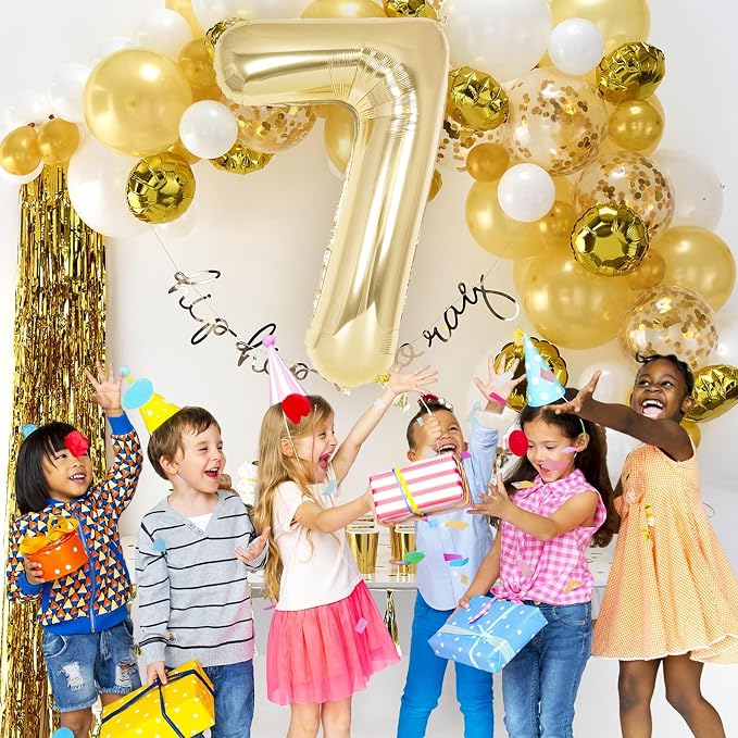 Champagne Gold Large Number 7 Balloon, 40 Inch Light Gold Foil Helium Number - Image 4