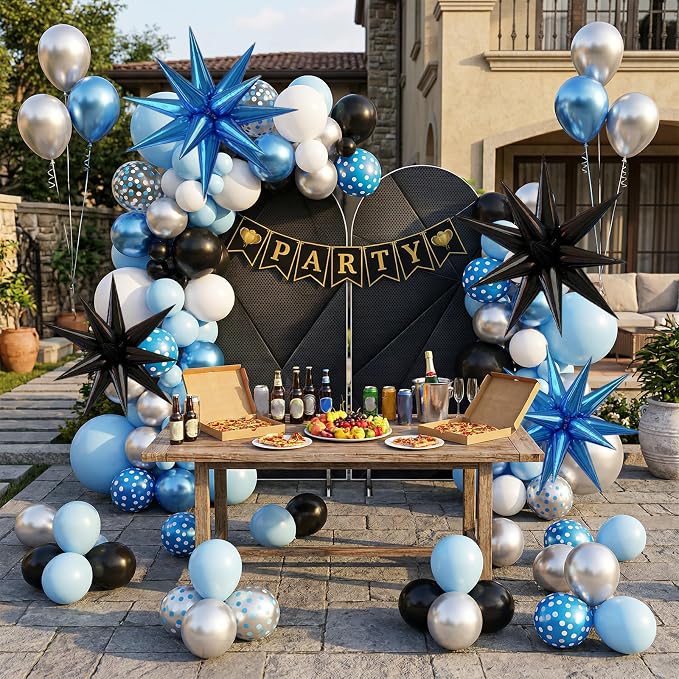 22/27 Inch Blue Black Star Balloons, Cone Spike Balloon, Aluminum Foil Balloon - Image 6