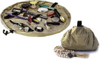 Lay-n-Go Cosmo Drawstring Cosmetic & Makeup Bag Organizer - Portable Drawstring Bag w/Zipper Pocket, Makeup Loops & More - Durable, Machine Washable Toiletry Bag for Travel (20", Metallic Gold)