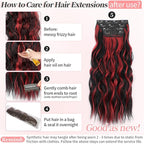 KooKaStyle Hair Extensions Black Mix Red Highlights 1B/113# Clip in Synthetic Highlight Hair Extensions Long Wavy 4PCS Thick Hairpieces 20 Inch for Women