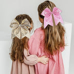 Large Glitter Cheer Bows Clips, Jumbo Big 7 Inch Cheerleading Sequin Hair Bow Hair Accessories for Teens Girls Football Sports Cheerleader Outfit Uniform (Gold)