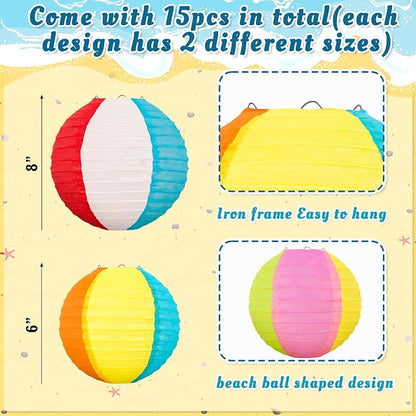 ‎Renbuzhu 15PCS Pool Party Decorations Beach Ball Paper Lanterns - Image 3