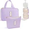 YOOLIFE Travel Toiletry Bag for Women - Hanging Toiletry Bag Initial Makeup Bag, Portable Toiletries Cosmetic Bag, Airplane Travel Essentials - Letter I, Purple