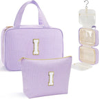 YOOLIFE Travel Toiletry Bag for Women - Hanging Toiletry Bag Initial Makeup Bag, Portable Toiletries Cosmetic Bag, Airplane Travel Essentials - Letter I, Purple
