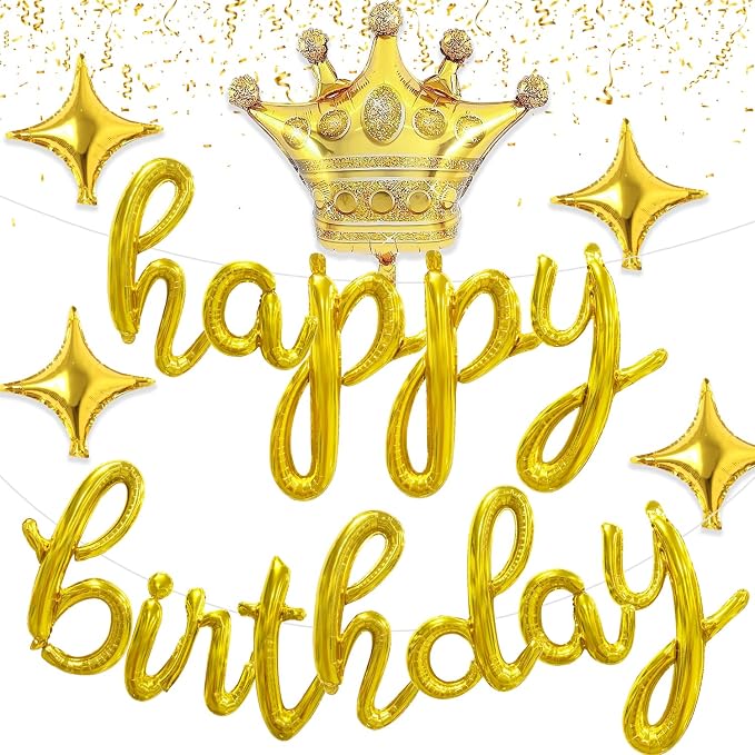 Gold Happy Birthday Balloons Banner 18 Inch Script/Cursive Foil Mylar Letter by Miusbit