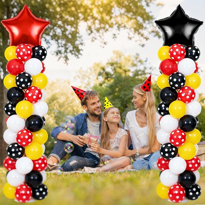 2 Set Adjustable Mouse Theme Birthday Balloon Column Stand Kit Polka Dot Red - Image 8