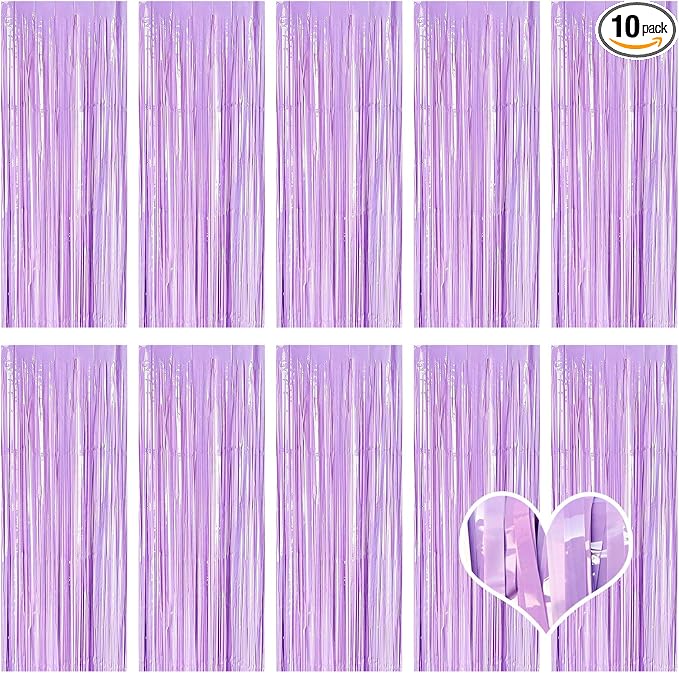 10 Pack Purple Foil Curtain Backdrop 3.2ft x 8.2ft Macaron Tinsel Foil Fringe by Ohiyoo