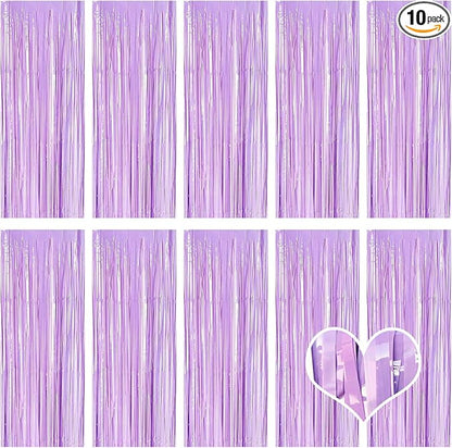 10 Pack Purple Foil Curtain Backdrop 3.2ft x 8.2ft Macaron Tinsel Foil Fringe by Ohiyoo