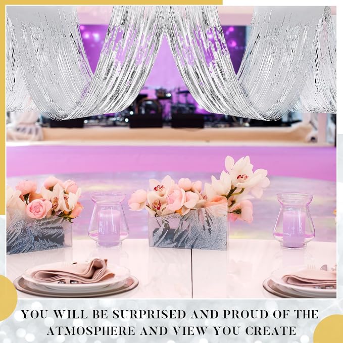 8 Pcs 15ft Silver Metallic Foil Ceiling Fringe Curtains, Party Decor Fringe - Image 6