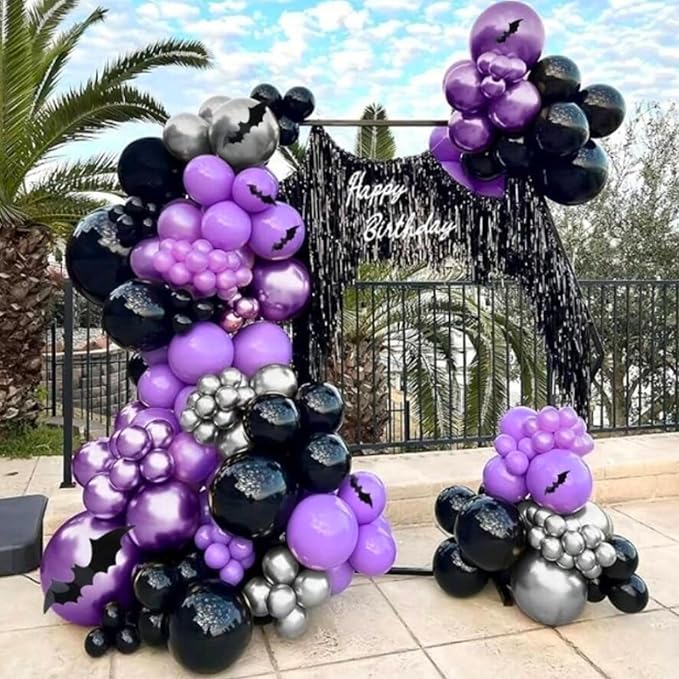 Purple and Black Balloons, 12 Inch Metallic Purple Dark Purple Black Balloons - Image 4