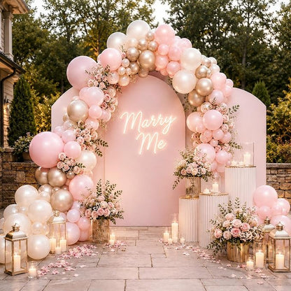 Pink and Gold Balloons, 12 Inch Pastel Light Pink and Pearl Sand White Latex - Image 6