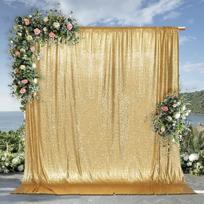 PartyDelight Gold Sequin Backdrop 6x8ft Sparkly Photo Curtain | 4 Inch Rod - Image 8