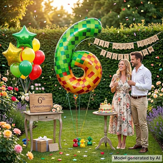 40 Inch Pixelated Number 6 Foil Balloon - Image 6