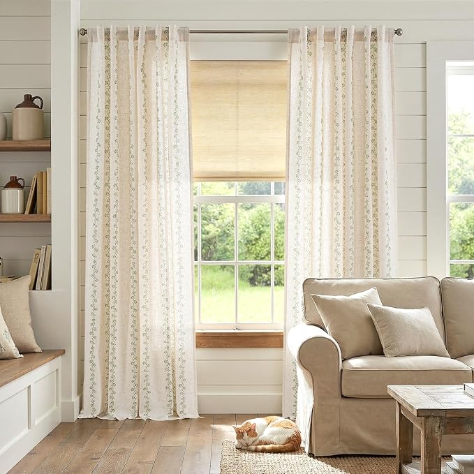 Cathy Linen Floral Curtains for Living Room Privacy Curtains Set of 2 for - Image 7