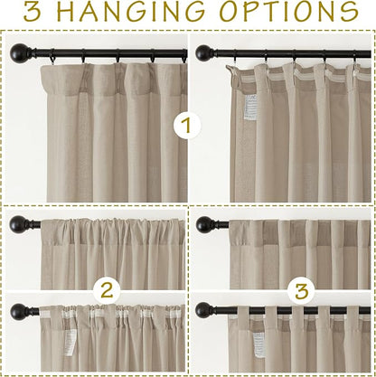 NICETOWN Thick Flax Linen Camel Curtains 108 inches Long, Pinch Pleated Linen - Image 4