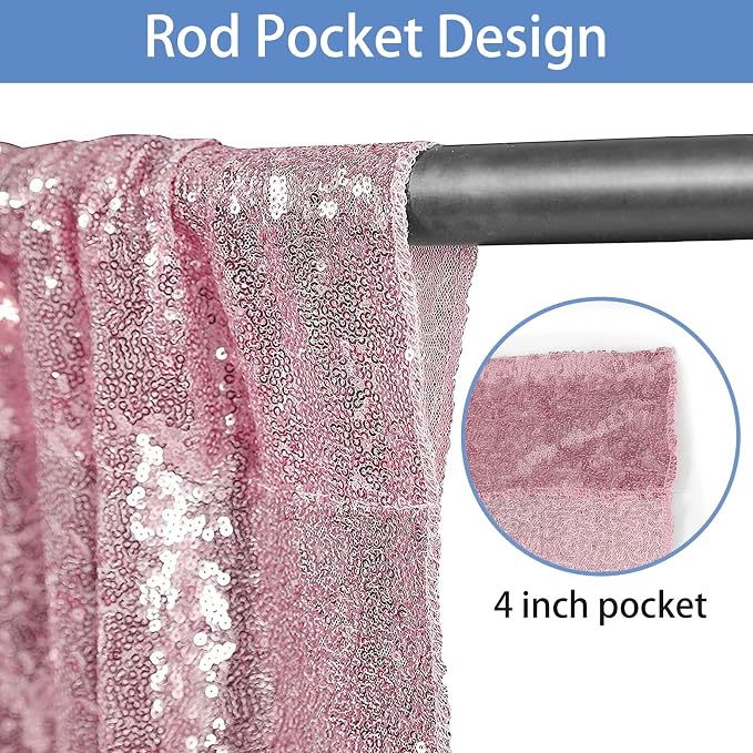 Hahuho Rose Pink Sequin Backdrop Curtain, Banquet Decoration（1 Panels, 4FT x 8FT - Image 2